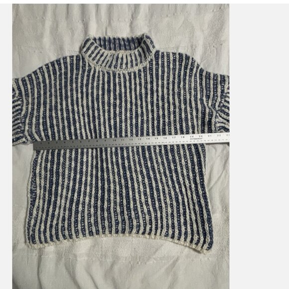 WOMEN'S ANTHROPOLOGIE POL BLUE STRIPED WOOL BLEND MOCK NECK SWEATER SMALL NWT - Picture 11 of 12
